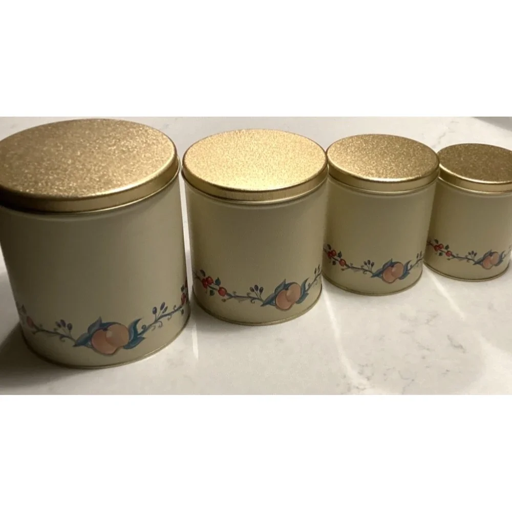 Ballonoff Metal Tin Canister Set Four Sizes Fruit Delight Design 1970's Era